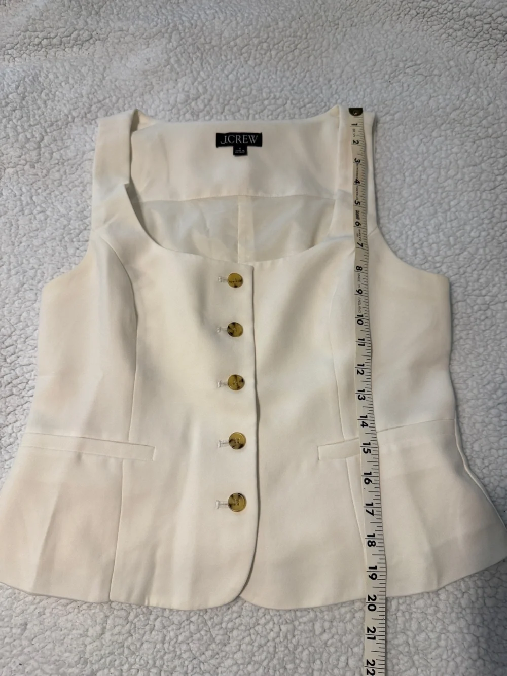 J.Crew Cream Button-Front Sleeveless Peplum Shell